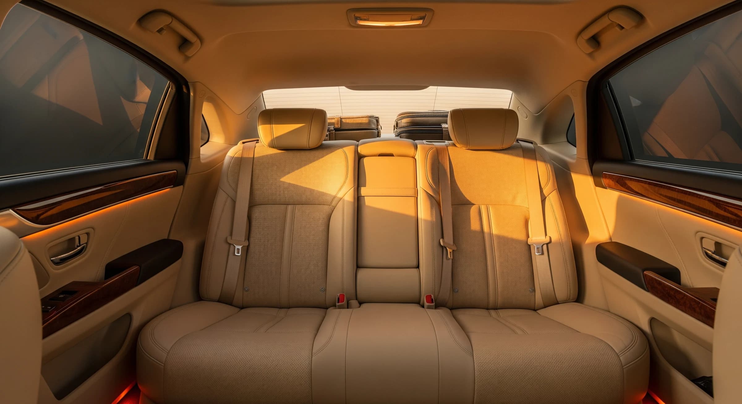 Spacious leather-seat interior of a premium vehicle